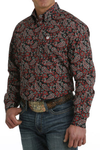 Cinch Men's Classic Fit Long Sleeve Black Paisley Button Down Western Shirt