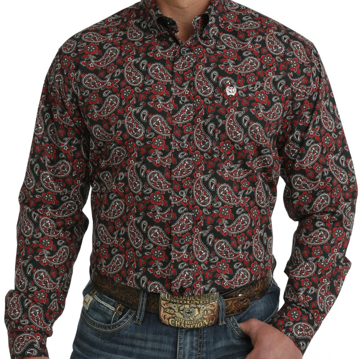 Cinch Men's Classic Fit Long Sleeve Black Paisley Button Down Western Shirt