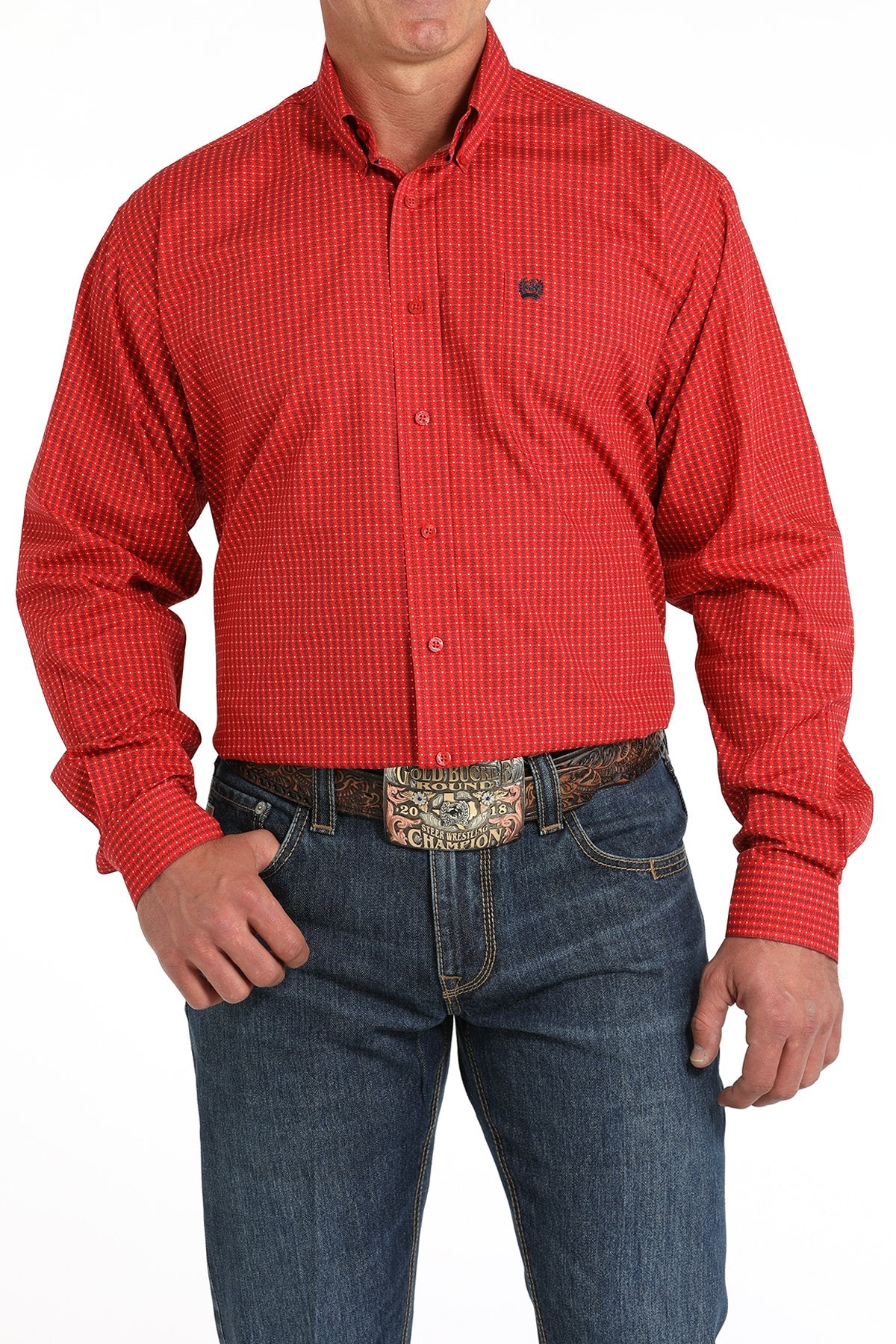 Cinch Men's Classic Fit Dollar Sign Western Button Down Shirt in Red