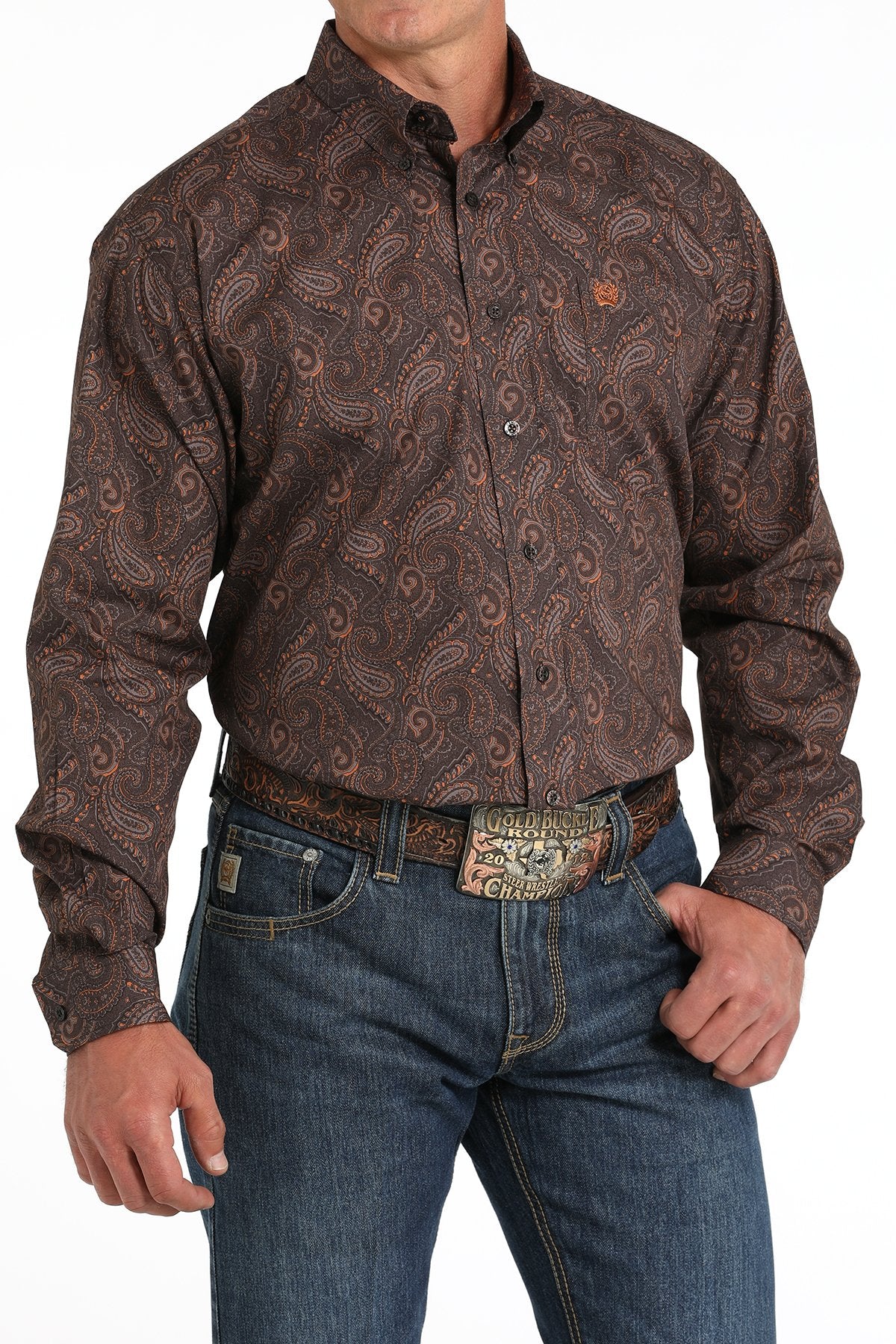 Cinch Men's L/S Classic Fit Paisley Western Button Down Shirt in Brown