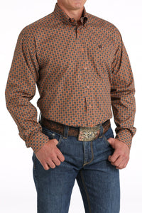 Cinch Men's Classic Fit Floral Geometric Western Button Down Shirt in Gold