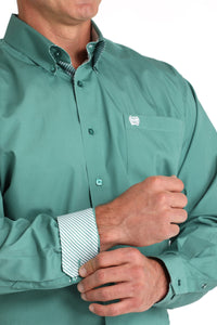 Cinch Men's L/S Classic Fit Solid Western Button Down Shirt in Green