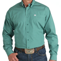 Cinch Men's L/S Classic Fit Solid Western Button Down Shirt in Green