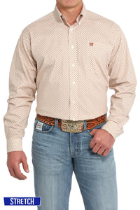 Cinch Men's L/S Classic Fit Geometric Medallion Western Button Down Shirt in Cream