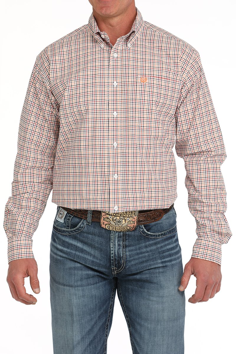 Cinch Men's L/S Classic Fit Plaid Western Button Down Shirt in White