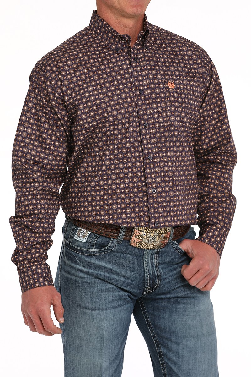 Cinch Men's L/S Classic Fit Medallion Western Button Down Shirt in Purple