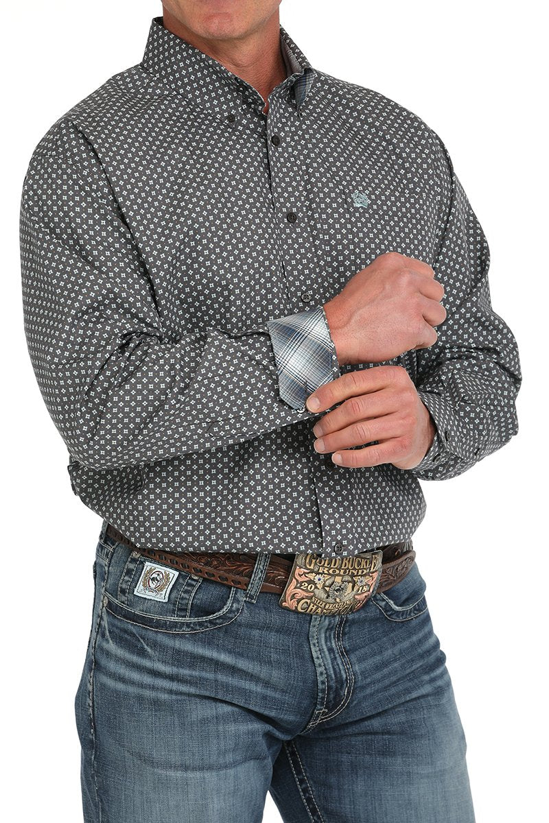 Cinch Men's L/S Classic Fit Geometric Western Button Down Shirt in Gray