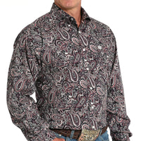 Cinch Men's L/S Classic Fit Paisley Western Button Down Shirt in Purple