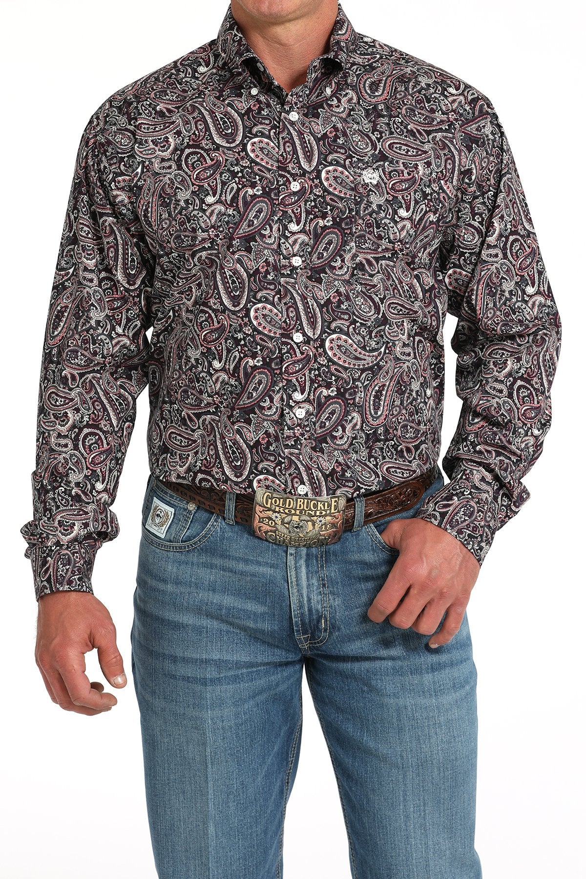 Cinch Men's L/S Classic Fit Paisley Western Button Down Shirt in Purple