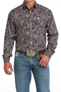Cinch Men's L/S Classic Fit Paisley Western Button Down Shirt in Purple