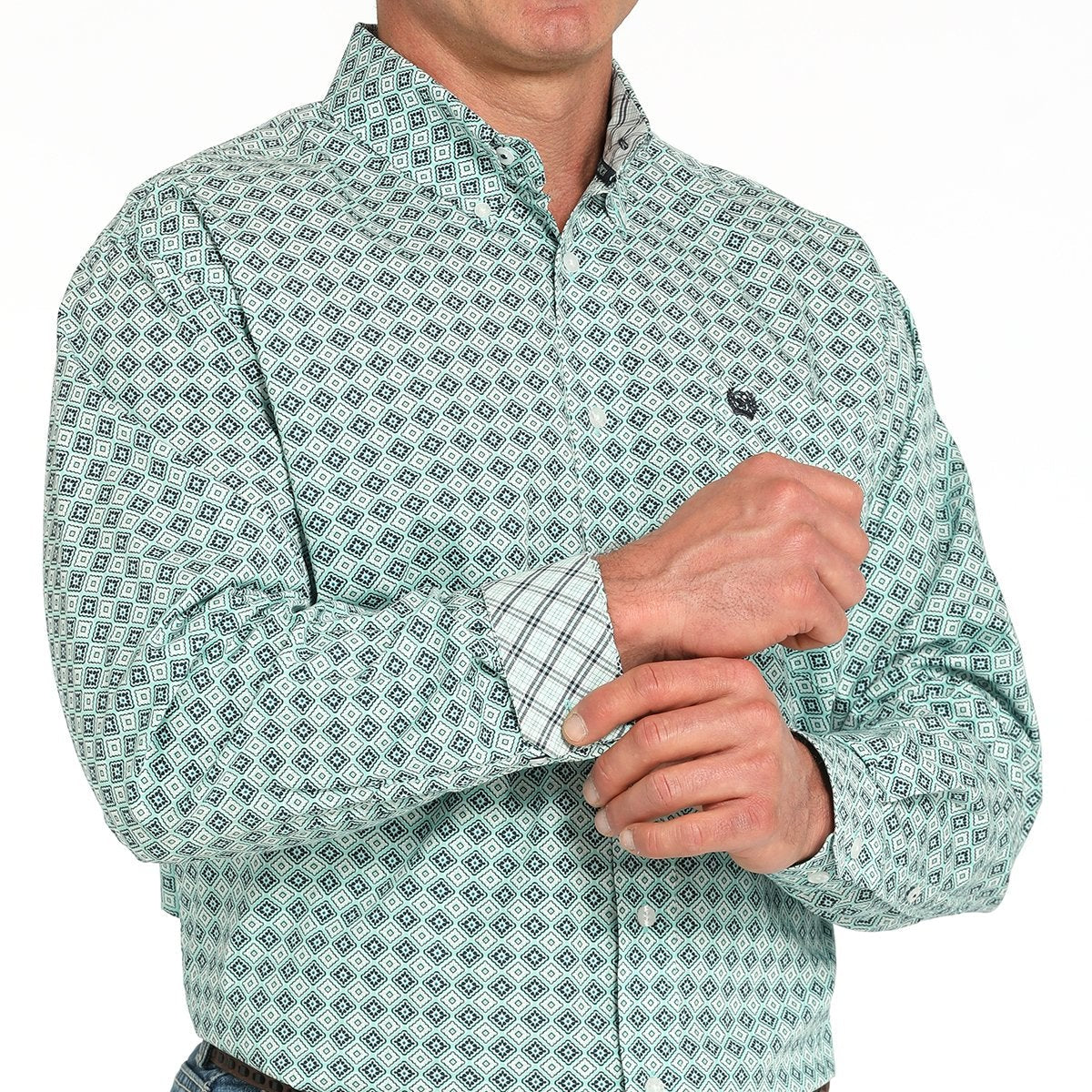 Cinch Men's L/S Classic Fit Medallion Western Button Down Shirt in Turquoise
