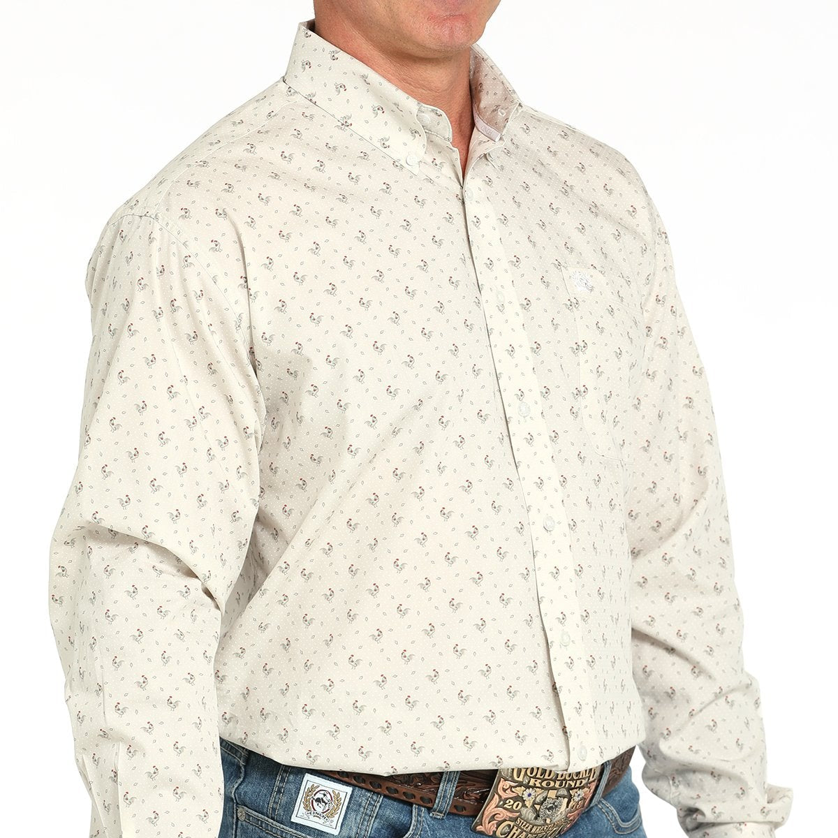 Cinch Men's L/S Classic Fit Rooster Print Western Button Down Shirt in Grey