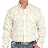 Cinch Men's L/S Classic Fit Rooster Print Western Button Down Shirt in Grey