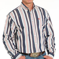 Cinch Men's L/S Classic Fit Striped Western Button Down Shirt in Navy