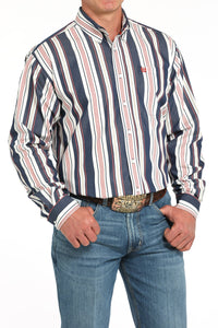 Cinch Men's L/S Classic Fit Striped Western Button Down Shirt in Navy