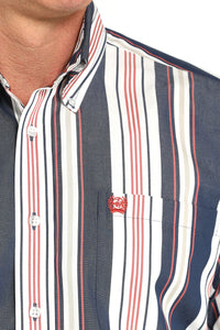 Cinch Men's L/S Classic Fit Striped Western Button Down Shirt in Navy