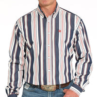 Cinch Men's L/S Classic Fit Striped Western Button Down Shirt in Navy