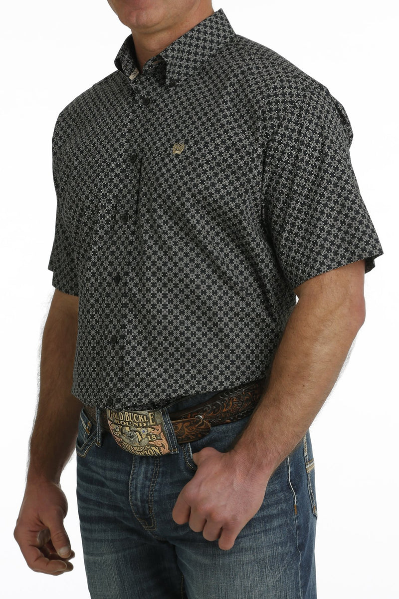 Cinch Men's Classic Fit Geometric S/S Western Button Down Shirt in Black & Khaki