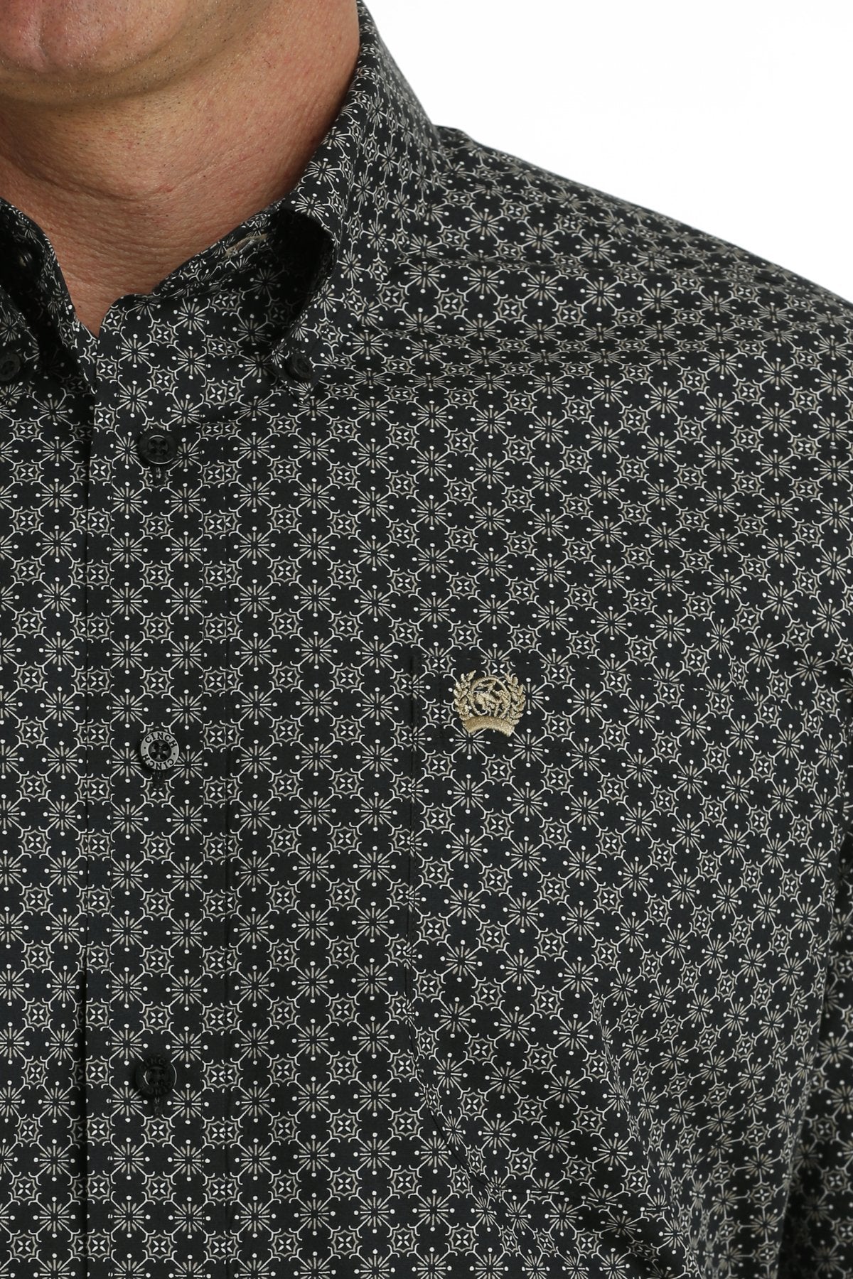 Cinch Men's S/S Classic Fit Geometric Western Button Down Shirt in Black & Khaki