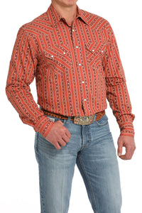 Cinch Men's Modern Fit Floral Striped Western Snap Shirt in Orange