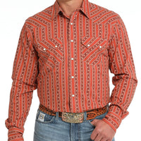 Cinch Men's Modern Fit Floral Striped Western Snap Shirt in Orange