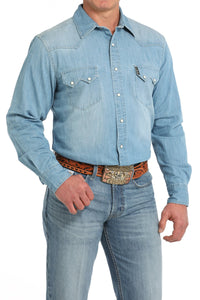 Cinch Men's L/S Modern Fit Denim Western Snap Shirt in Indigo