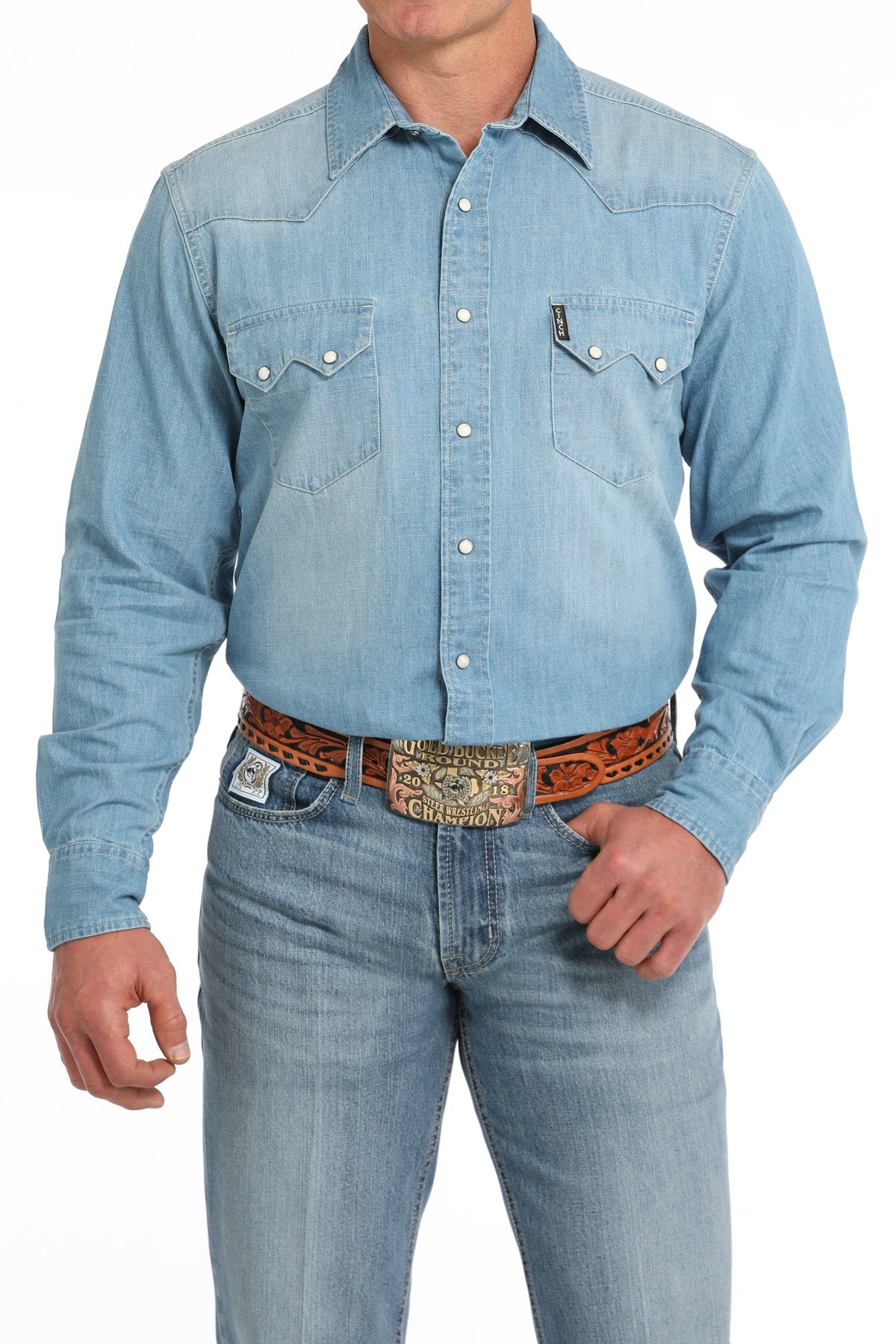 Cinch Men's L/S Modern Fit Denim Western Snap Shirt in Indigo