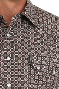 Cinch Men's L/S Modern Fit Medallion Western Snap Shirt in Brown & White