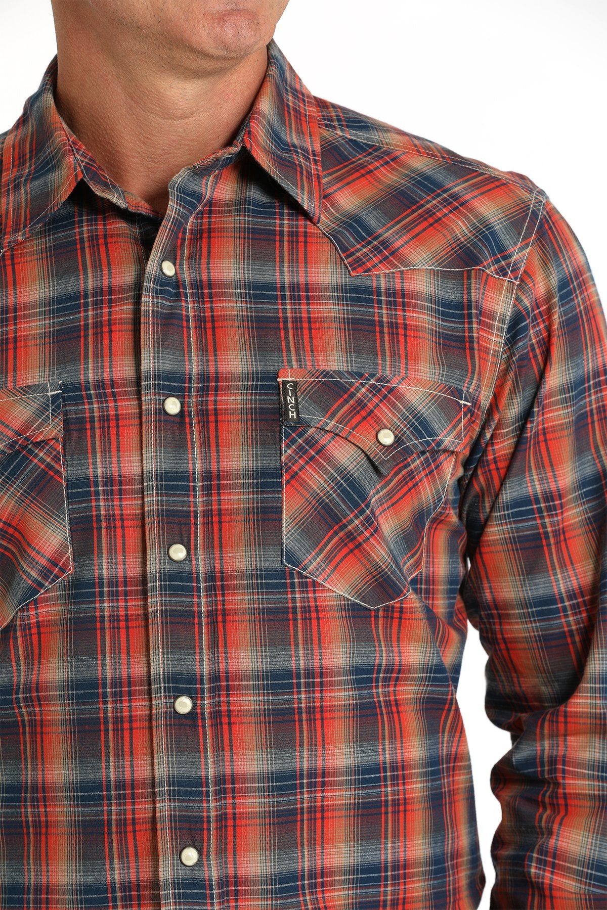 Cinch Men's Modern Fit Plaid Western Snap Shirt in Red