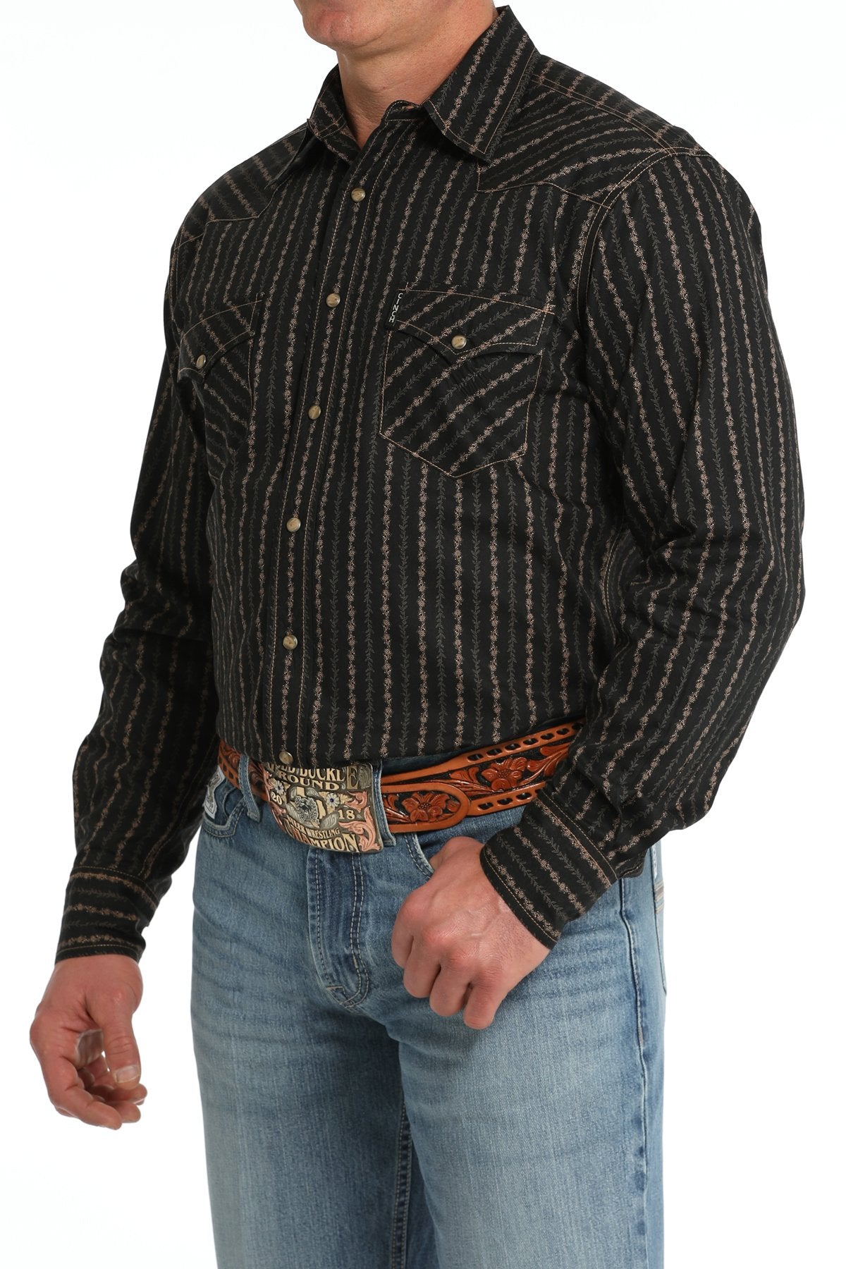 Cinch Men's Modern Fit Floral Striped Western Snap Shirt in Black