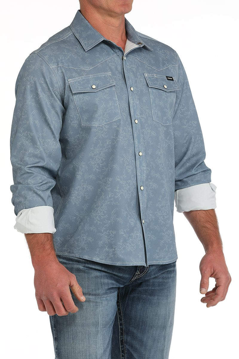 Cinch Men's L/S Arenaflex Floral Stitch Western Camp Shirt in Blue