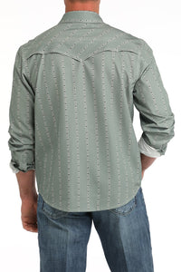 Cinch Men's L/S Arenaflex Floral Striped Western Camp Shirt in Olive