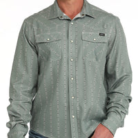 Cinch Men's L/S Arenaflex Floral Striped Western Camp Shirt in Olive