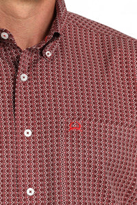 Cinch Men's S/S Arenaflex Medallion Print Western Button Down Shirt in Burgundy