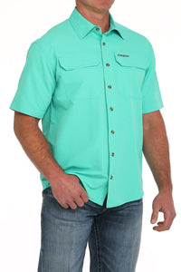 Cinch Men's S/S Arenaflex Ripstop Solid Western Button Down Shirt in Turquoise