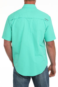 Cinch Men's S/S Arenaflex Ripstop Solid Western Button Down Shirt in Turquoise