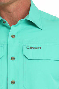 Cinch Men's S/S Arenaflex Ripstop Solid Western Button Down Shirt in Turquoise