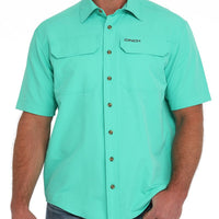 Cinch Men's S/S Arenaflex Ripstop Solid Western Button Down Shirt in Turquoise