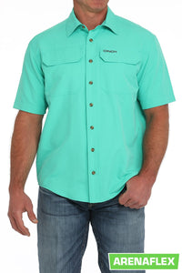 Cinch Men's S/S Arenaflex Ripstop Solid Western Button Down Shirt in Turquoise