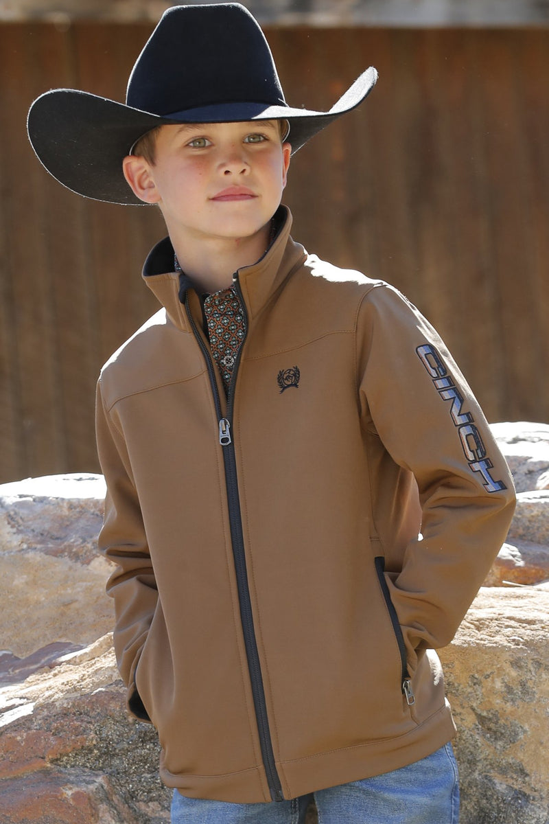 Cinch Youth Boy's Logo Sleeve Bonded Jacket in Brown