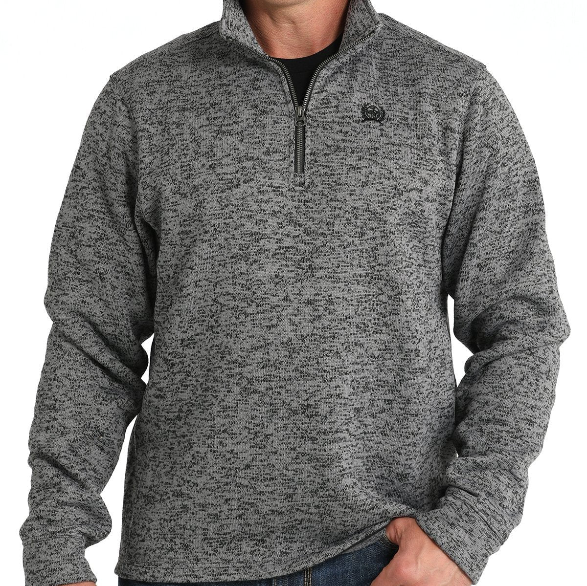 Cinch Men's Logo Quarter Zip Pullover Sweater in Grey