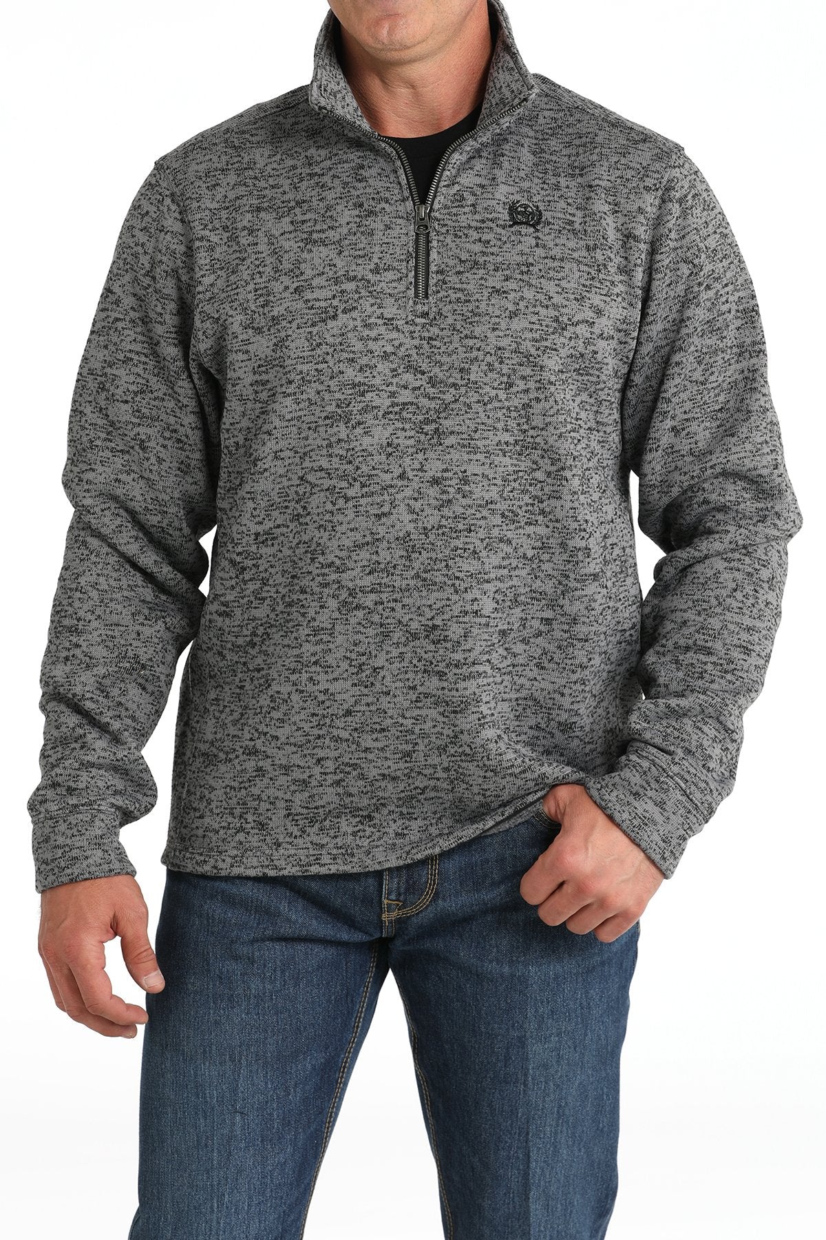 Cinch Men's Logo Quarter Zip Pullover Sweater in Grey