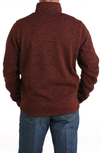 Cinch Men's Logo Quarter Zip Pullover Sweater in Burgundy