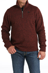 Cinch Men's Logo Quarter Zip Pullover Sweater in Burgundy