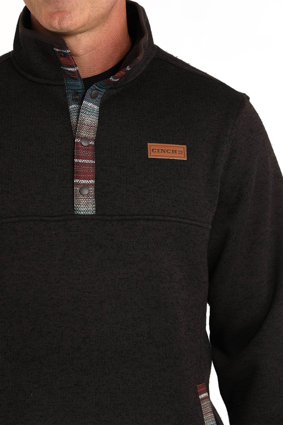 Cinch Men's Logo Quarter Snap Pullover Sweater in Brown