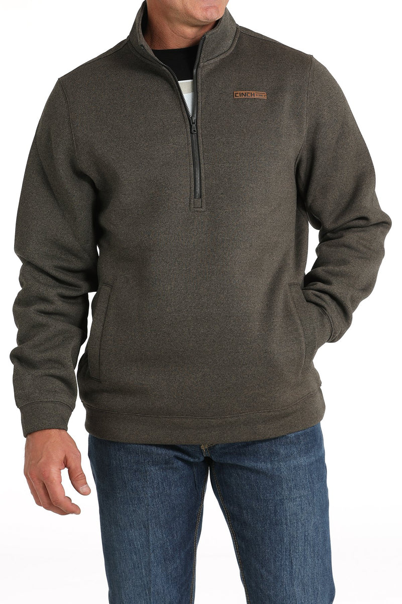 Cinch Men's Logo Half Zip Pullover in Brown