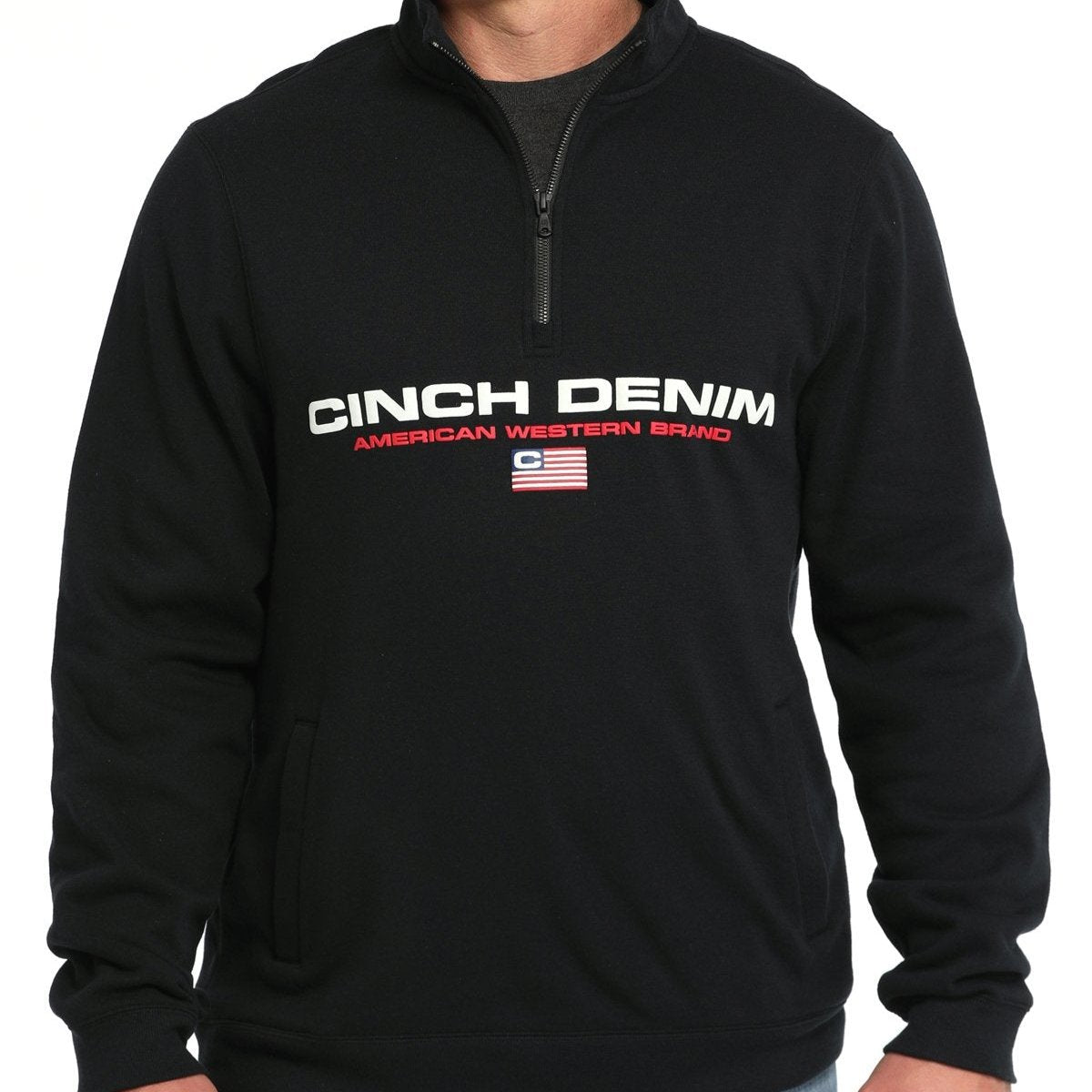 Cinch Men's Vintage American Logo 1/4 Zip Fleece Pullover in Black