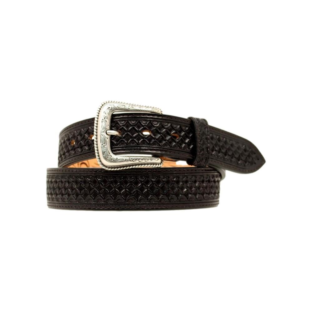 Nocona Men's Hand Tooled Square Basketweave Black Leather Belt