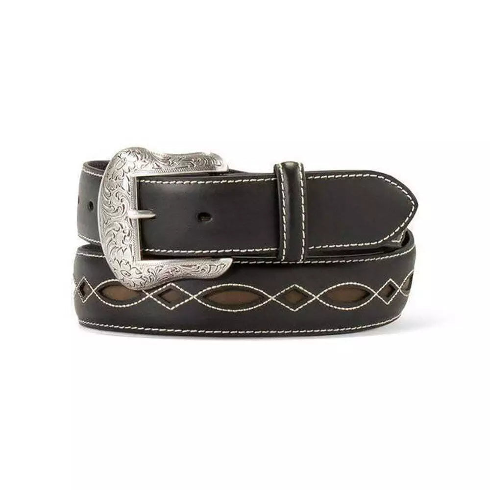 Ariat Men's Black Boot Stitch Filigree Western Leather Belt