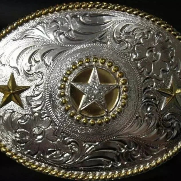Nocona Texas Star Gold and Silver Oval Buckle